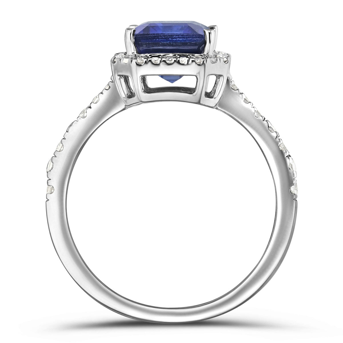 Astra 1.90ct Lab Sapphire Halo Shoulder Set Octagon Cut Ring in Silver